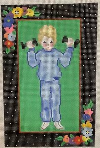 “Boy With Weights” #MC2031 HP Needlepoint Canvas 14ct By Julia New - Picture 1 of 2