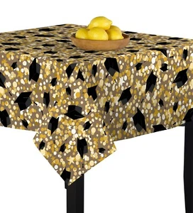 Gold Graduation Caps Multi Signature Square Tablecloth Assorted Sizes - Picture 1 of 1