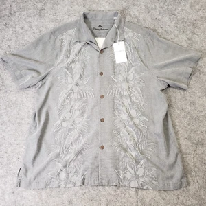 Vintage Tommy Bahama Silk Hawaiian Shirt Mens XLarge Gray Button Washable - Picture 1 of 11