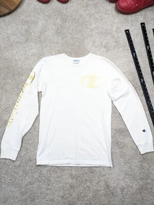 Vintage Champion 90s Shirt Small Long Sleeve White Gold Embroidered Weave Crew - Picture 1 of 11