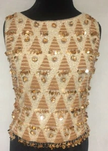 Top donna Jo-Ro Imports vintage 100% lana con telaio a mano impreziosito da perline taglia M - Foto 1 di 6