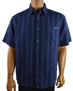 GUESS Mens Shirt New XL Blue Short Sleeve Stripe Button Up Oversized Fit Cotton - Picture 1 of 9