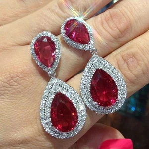 5.7 Ct Luxury Red & White Lab Created Diamond 925 Sterling Silver Drop Earrings - Picture 1 of 4