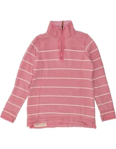 FAT FACE Womens Zip Neck Sweatshirt Jumper UK 10 Small Pink Striped Cotton FS02 - Picture 1 of 3