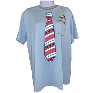 Disney Herren T-Shirt Gr. L blau Mickey Mouse Goofy Donald Duck Krawatte Grafik - Bild 1 von 4