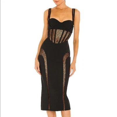 Vestido midi Dion Lee corsé suspendido negro lana y encaje talla 2/XS NUEVO CON ETIQUETAS Foto 1 de 4