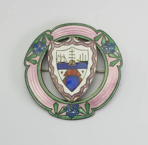 Seltene antike große Sterling Silber Emaille Panamakanal Art Deco Brosche Anstecknadel - Bild 1 von 3