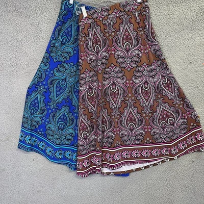 Lot of 2 Bob Mackie Skirt XS Blue Brown Paisley Straight Knee Length Stretch - Image 1 of 4