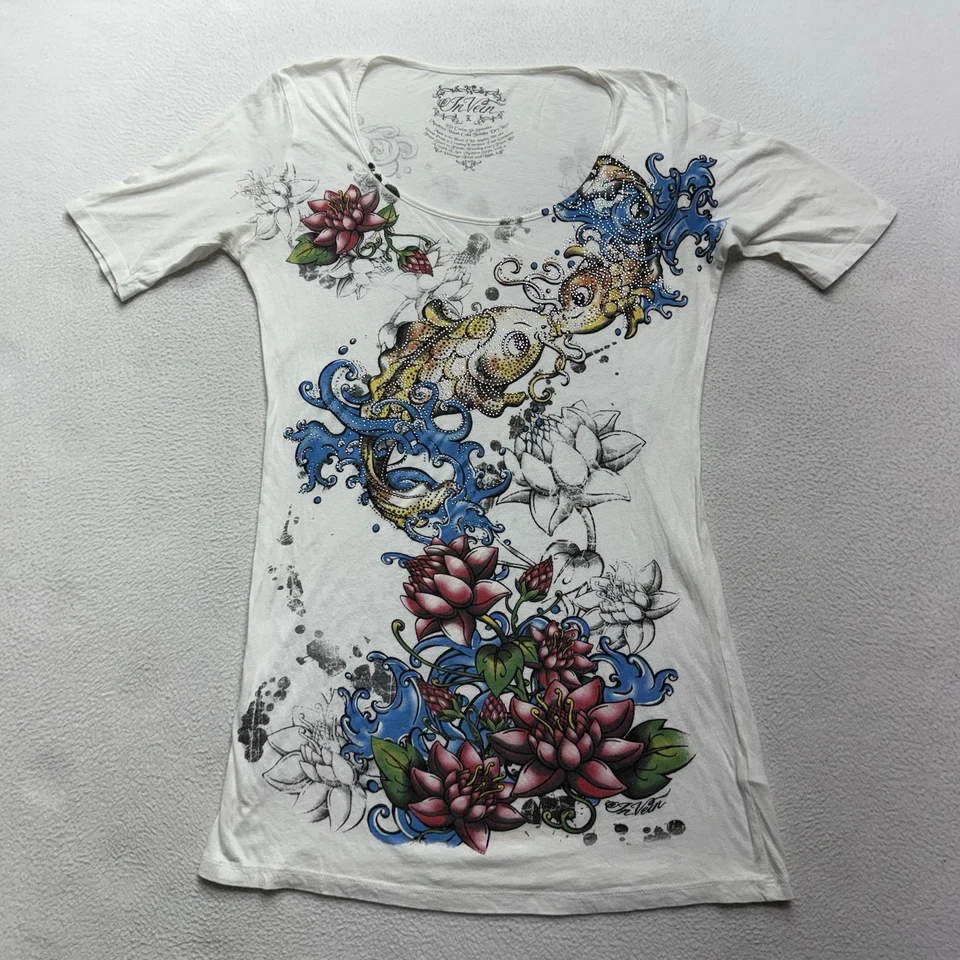 In Vein Beaded Bling Y2K Graffiti T-Shirt Dress Koi Fish Tattoo Style RARE - Image 1 of 4