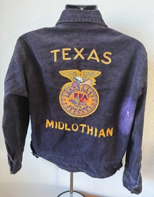 Vtg 70s FFA Midlothian Texas Corduroy Jacket Medium 40 “Little John” Distressed - Image 1 of 4