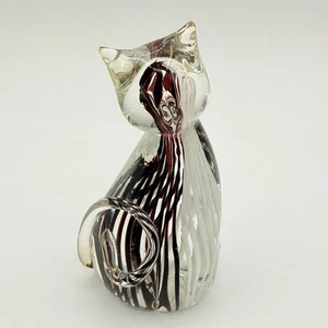 Vintage Murano Style Hand Blown Art Glass Cat Sculpture- Black/White - Picture 1 of 11
