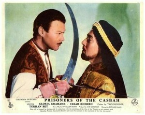 Prisoners of the Casbah Original Lobby Card Caesar Romero Turhan Bey Sword fight