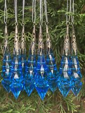Lot Of 9 Ice Blue Acrylic Prism Icicle Christmas Ornaments W/ Silver Ornate Top