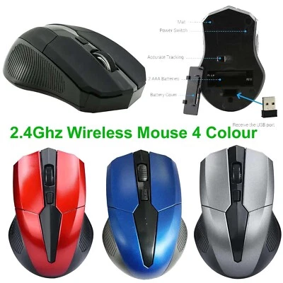 Wireless 4 Colour Cordless 2.4 Ghz Mouse Usb Dongle Optical Scroll Pc Laptop Mac - Image 1 of 4