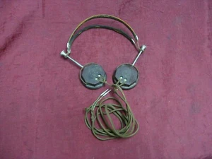 Vintage US Army Military brown Bakelite Clevite Brush Headphone leather headband - Picture 1 of 7