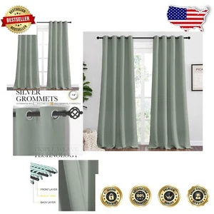 Elegant Greyish Green Blackout Curtains - 102" Long, 2 Panel Set for Modern D... - Picture 1 of 11