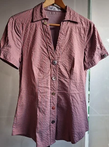 DANIELE ALESSANDRINI LILAC/PINK STRIPES SIZE 44 S/SLEEVES BLOUSE COTTON/ELASTANE - Bild 1 von 9