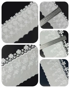 FCL 1 Yard 3 D White Cotton Lace Trim Satin Thread Embroidery Two Layers Sew on - Picture 1 of 12