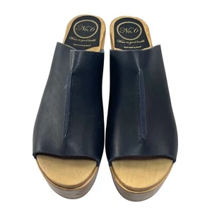 NO. 6 Navy Blue Leather Open Toe Clogs Slides Platform High Heels 38 7 - Picture 1 of 5