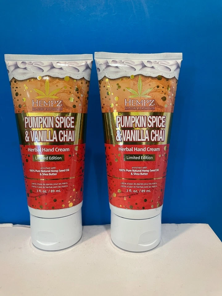 2 Hempz Pumpkin Spice & Vanilla Chai Herbal Hand Cream 3oz New & Authentic - Image 1 of 1