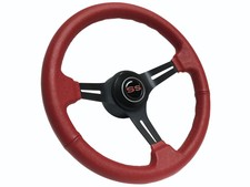 1969 - 1994 Chevy S6 Red Leather Steering Wheel Resto Kit | Red SS Emblem