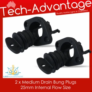 2 x BN Black Tenob Medium Drain Boat Bung Plugs (25mm Internal Flow Size) - Picture 1 of 4