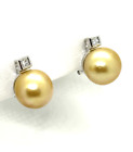 11.7 X 11.9 mm Golden South Sea Pearl & 0.16 ctw Diamond 14K White Gold Earrings