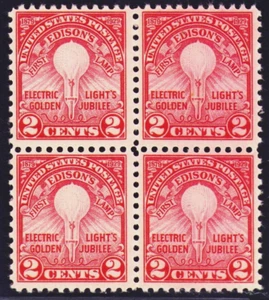 654 Edison Block of 4 2¢ Red Stamps MNH - Picture 1 of 4