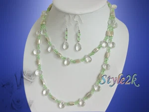 Magnet Halskette Ohrringe Set Armband 36" Halsband Grün Träne Kristall - Bild 1 von 3