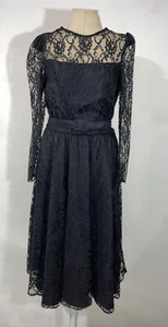 Vintage 70s 80s Bedford Fair Layered Lace A Line Full Dress Sz L Rockabilly Goth - Picture 1 of 8