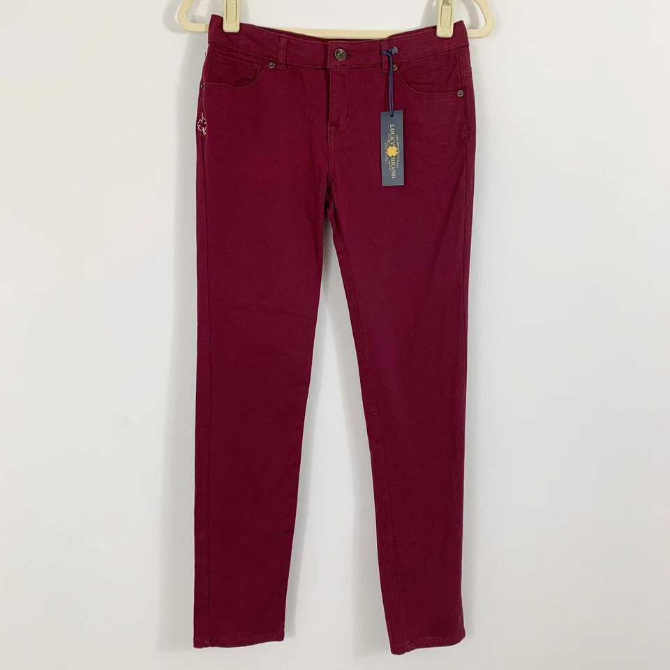 NUEVO Pantalones de mezclilla Lucky Brand Girls Zoe Jegging talla 16 borgoña granate ajustados elásticos Foto 1 de 4
