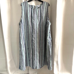 Liz Claiborne Dress Size 2X Linen Blend Nautical Stripe Beach Lagenlook 18075 - Picture 1 of 9