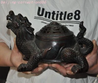 8'' bronze longevity animal loong turtle dragon tortoise Incense burner Censer Foto 1 de 4