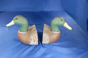 Vintage Carved Duck Mallard Head Bookends Solid and Very Heavy Signed 1994 - Picture 1 of 6