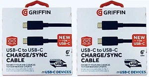 2 Pack- Griffin Superspeed USB-C to USB-C Charge/Sync Cable - Black (6 Ft ) - Picture 1 of 1