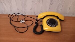 Vintage rotary telephone "Spectr-3" 1986 USSR. Yellow color.