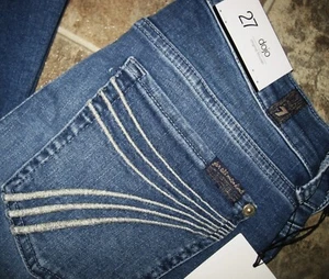 7 For All Mankind Dojo Original Trouser 7R012844 Silver Embroider 7 Women Sz 27 - Picture 1 of 10