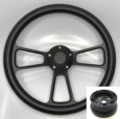 Volante preto 14" com botão de buzina para 1969-1993 Pontiac Firebird Grand Am - Imagem 1 de 4
