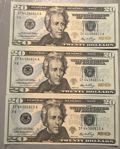 3 UNC - 2006 Consecutive Serial Number $20 US Notes - Picture 1 of 6
