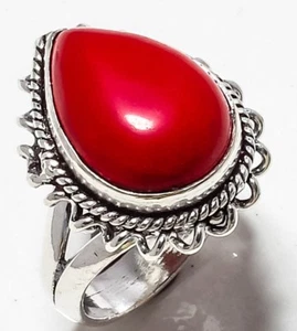ROTE KORALLE EDELSTEIN 925 STERLING SILBER SCHMUCK RING (8) - Bild 1 von 2