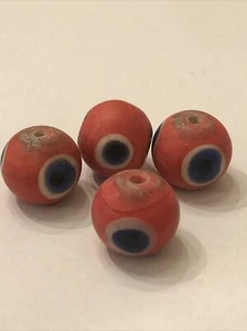 Lot of Four Beads Large Vintage 17mm 4 Color Focal "Eye" Glass Trade Bead - Picture 1 of 6