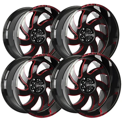 (Set-4) Off-Road Monster M07 22x12 6x5.5" -44mm Black/Red Wheels Rims 22" Inch - Image 1 of 4