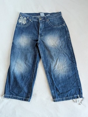 Vtg Miskeen Originals Y2K Hip Hop Jeans Jorts Embroidered Men's 34 Baggy Fade - Image 1 of 4
