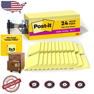 Note Super Adesive 24 Tamponi 3x3 Giallo Canarino, 2X Adesivo, Rivendibile - Foto 1 di 12