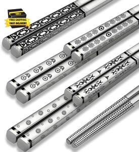Metal Chopsticks Reusable 5 Pairs Stainless Steel Chopsticks Dishwasher Safe Squ - Picture 1 of 7
