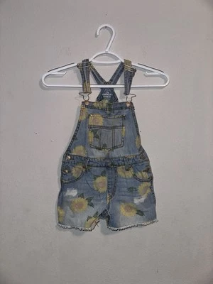 Pantalones Cortos de Denim Estampado Girasol Jordache Mono Jeans Mameluco Pequeño 6/6X Niñas Foto 1 de 3