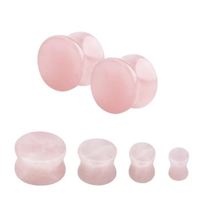 Pedra de quartzo rosa duplo alargamento túneis côncavos medidores de orelha plugues piercing par - Imagem 1 de 4