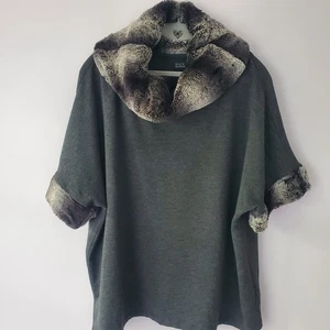 Suéter Saks Fifth Ave Negro Etiqueta Gris Manga Corta con Borde de Piel Sintética Talla L - Imagen 1 de 20