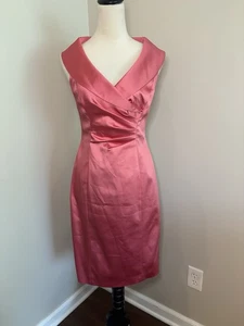 Kay Unger Pink Satin Silk Lined Watermelon Formal Dress Size 4 Portrait Collar - Picture 1 of 8