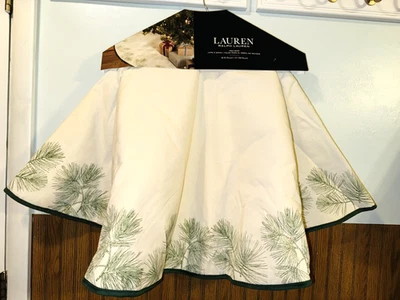 New 48" RALPH LAUREN CHRISTMAS TREE SKIRT IVORY GREEN PINE SPRIGS - Image 1 of 4
